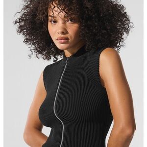 ALO Denim Knit Sleeveless Full Zip Top